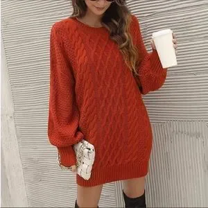 Robe Pull Sans Manches Tricotée Câble Orange Brûlé - Taille S - Marque Rubbish